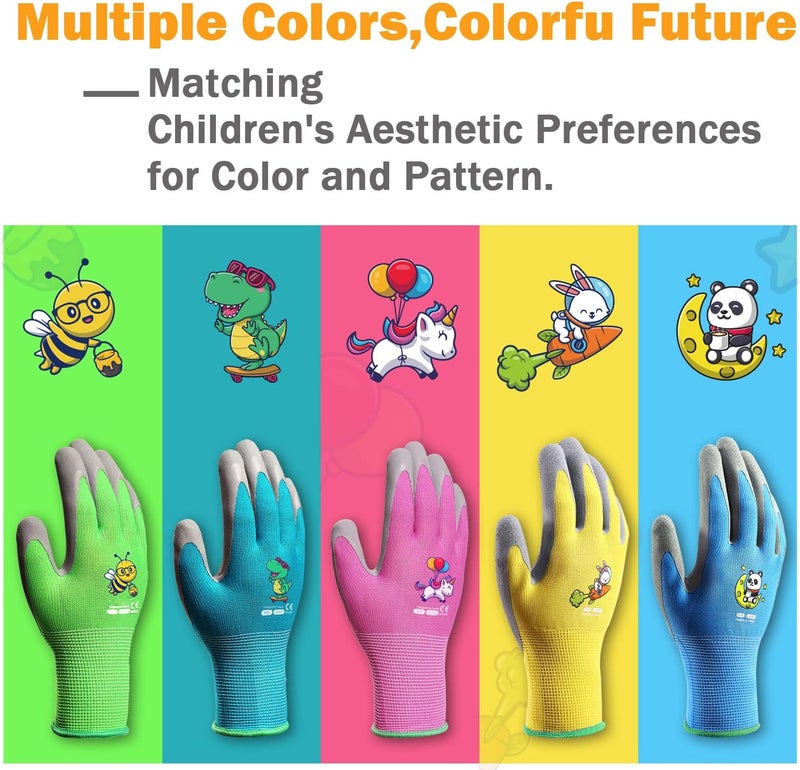 KDK 5 Pairs Kids Gardening Gloves Yard Work Gloves Children Soft Safety Rubber Coated Glove for Toddlers Youth Girls Boys Children (9-12yr L) - Image 5